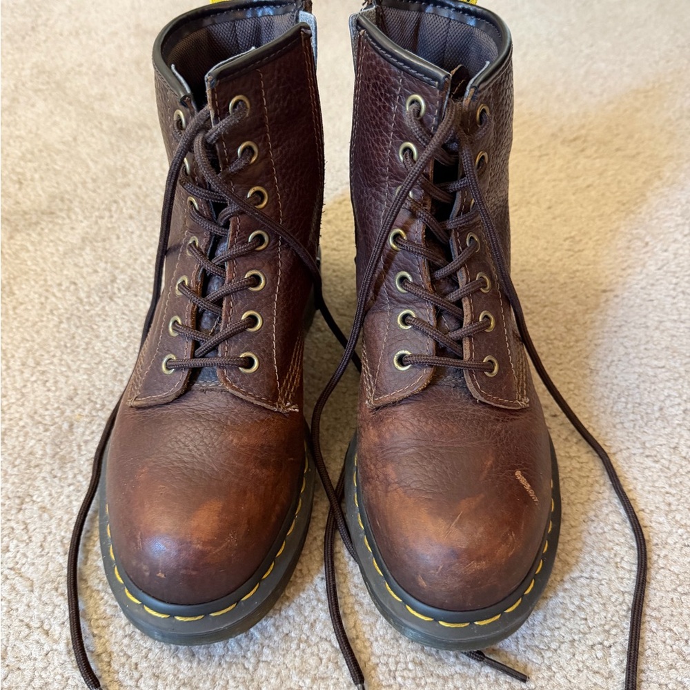 Women’s Dr. Martens Dark Brown Leather Steel Toe Lace-Up Boots - Size 7 - Picture 3 of 13